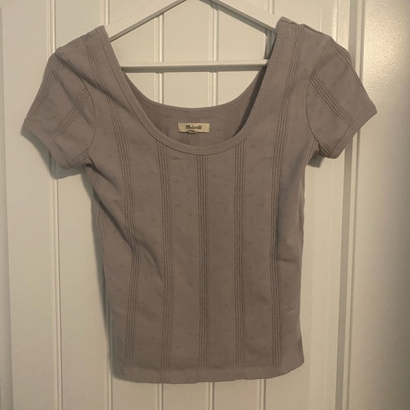 Madewell Grey Lilac Scoop Neck Pointelle Ribbed Tee - Picture 4 of 11